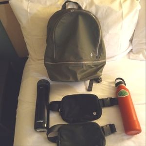 Lululemon bookbag and two fanny packs